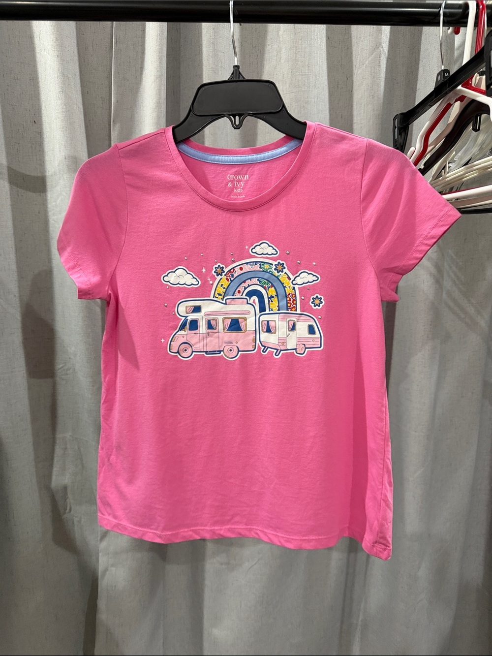 crown & ivy Pink Camper and Rainbow Graphic Tee